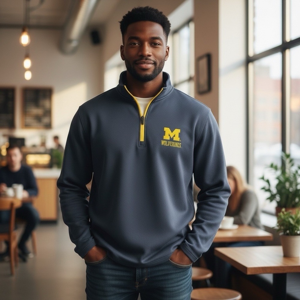 NCAA Michigan Wolverines 1/4 Zip‎ Pullover Jacket Men's M Gray Blue Athletic Top